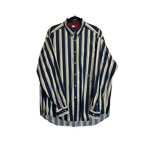 Vintage Tommy Hilfiger Shirt Mens L Stripe Button‎ Down Navy Yellow 90s Y2K Prep